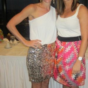 Gold sequin/white one-shoulder dress